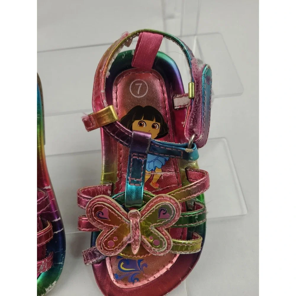 Vintage Dora The Explorer Toddler Girl Shoes Sandal Size‎ 7 Y2K Rainbow Strap - Picture 5 of 16